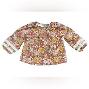 Haute Hippie Girls 18 M Long Sleeve Floral Pink Top Lace Detail Boho Cottagecore
